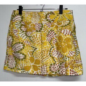 J Crew Linen Mini Skirt Womens Size 6 Yellow Green Mod Floral Lined Career